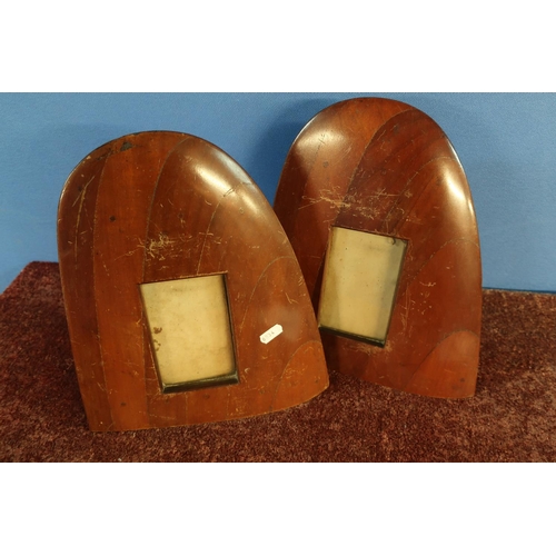 2 - Pair of photograph frames made from wooden aircraft propeller tips, with easel and leather strap-wor... 