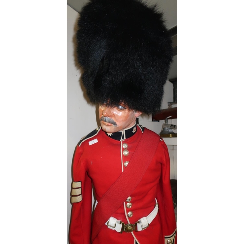 37 - Coldstream Guards Colour Sergeants dress uniform comprising of black bear skin busby with red hackle... 