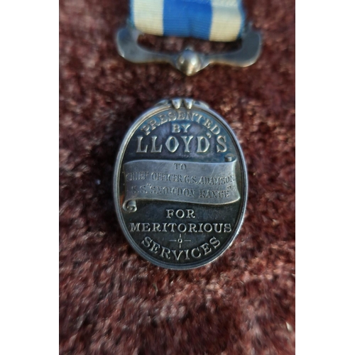 53 - Cased Lloyds Meritorious Services Medal awarded to Chief Officer G S Adamson SS Snowdon Range and as... 