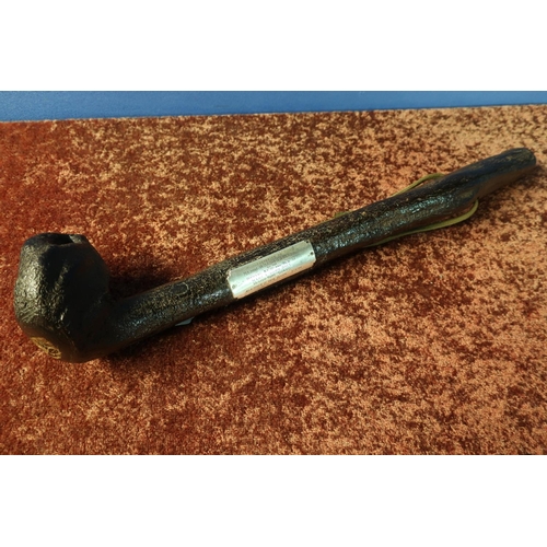 68 - Carved Irish bog oak Shileleagh club with white metal presentation plaque inscribed 'Presented to Ma... 