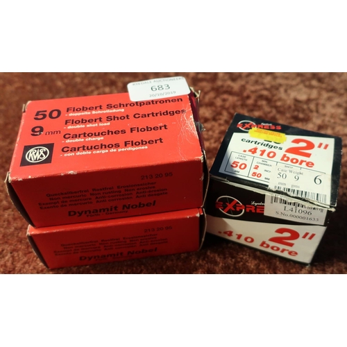 683 - 70 Flobert 9MM shotgun cartridges and 12 2 inch .410 shotgun cartridges (shotgun certificate require... 