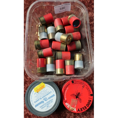 686 - Selection of 12 bore blank shotgun cartridges, air pellets, .22 blanks etc (relevant certificate req... 