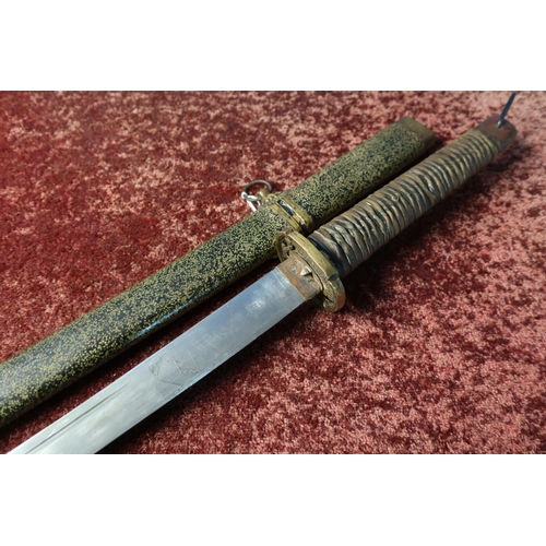 78 - Japanese Samurai type sword with 28 1/2 inch slightly curved blade with traces of engraved detail, r... 