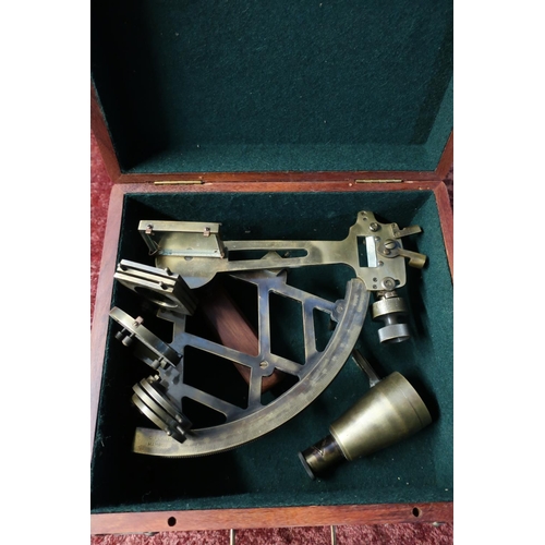 90 - Wooden cased brass sextant marked C.Plath Hamburg Germany 8054