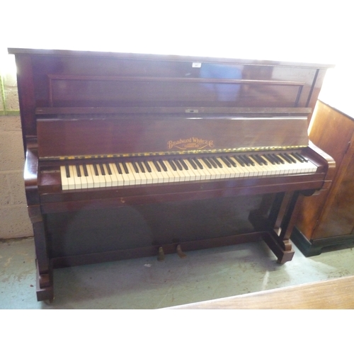 329 - Early 20th C mahogany cased upright over strung piano by Broadwood White & Company London, numbered ... 