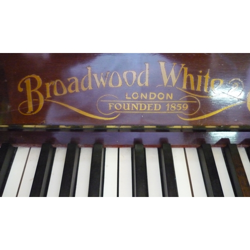 329 - Early 20th C mahogany cased upright over strung piano by Broadwood White & Company London, numbered ... 