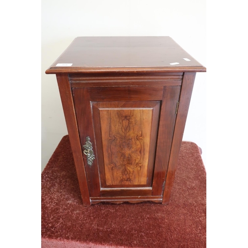 123 - Mahogany bedside cupboard enclosed by single panelled cupboard door