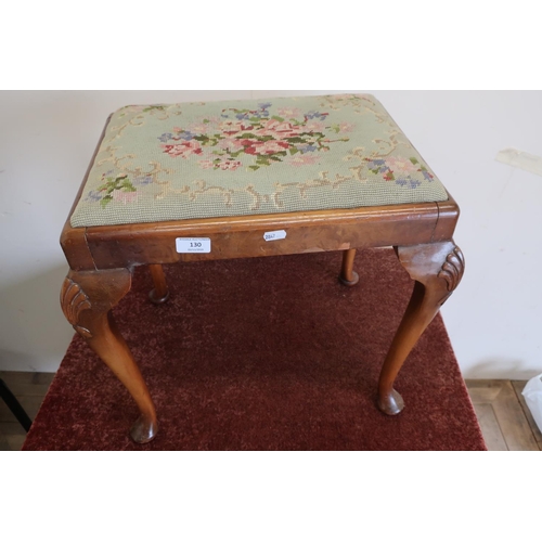 130 - Early - mid 20th C walnut dressing table stool with wool-work top