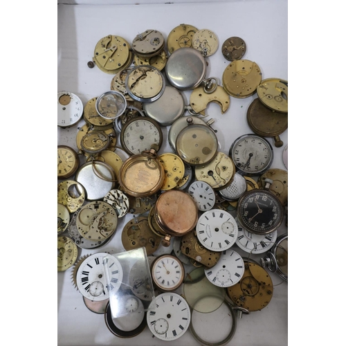 159 - Pocket watch dials, movements and cases, some English lever, contained in one box