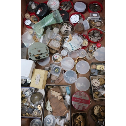 167 - Wrist watch, pocket watch movements mostly disassembled, contained in one box