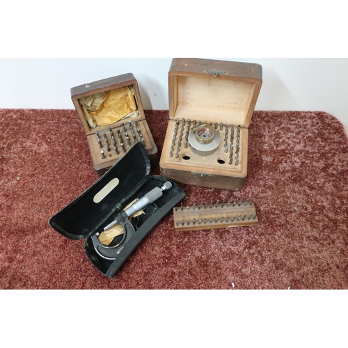 179 - Moor & Wright micrometer, two cased sets of collets and one loose