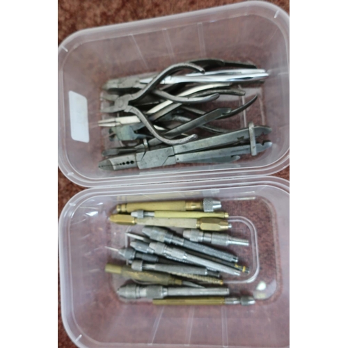 181 - Pin vices, needles nose pliers, cutters, in two containers