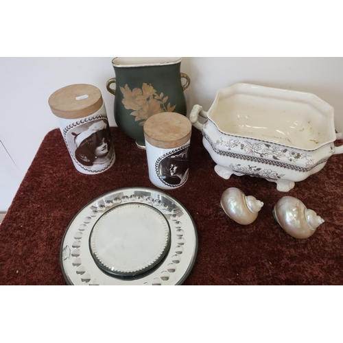 202 - Pair of Portmeirion storage jars, two 19th C mirrored stands etc