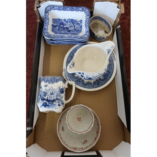 227 - Early 19th C polichrome tea bowl and saucer, five George Jones and Sons 'Abby' shredded wheat blue &... 