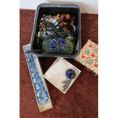 228 - Four art pottery necklaces and a selection of costume jewellery