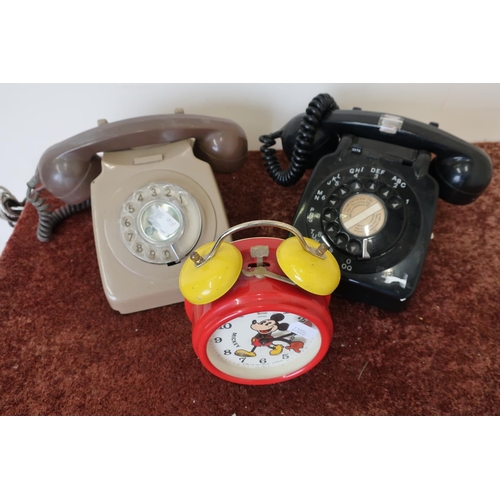24 - 1987 Walt Disney Mickey Mouse alarm clock and two vintage telephones