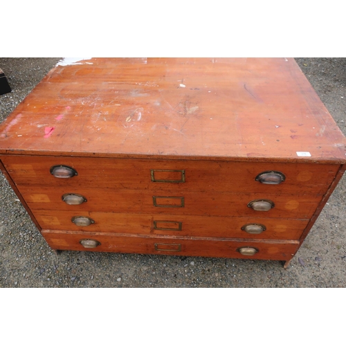 278 - Early 20th C four drawer plan chest (114cm x 85cm x 71cm)