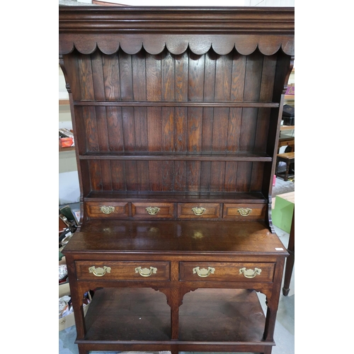 288 - Quality reproduction oak dresser with three tier raised back with three short drawers above two draw... 