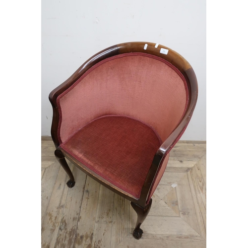 291 - Mahogany framed tub style armchair on ball & claw feet