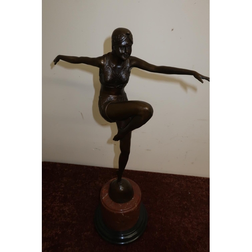 301 - Large Art Deco style bronze figure of a dancing girl on marble base (height 56cm)