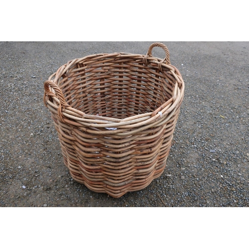 318 - Extremely large country house style twin handled wicker circular log basket (diameter 74cm, 75cm hig... 