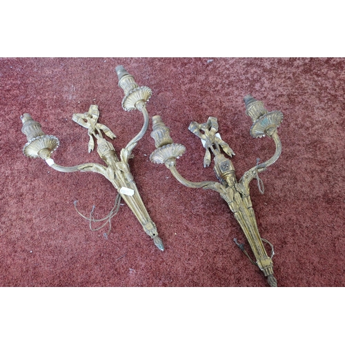 324 - Pair of gilt metal twin branch Regency style wall lights