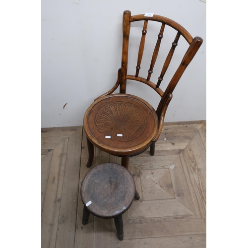 345 - Bentwood style chair and a country style circular top four legged stool (2)