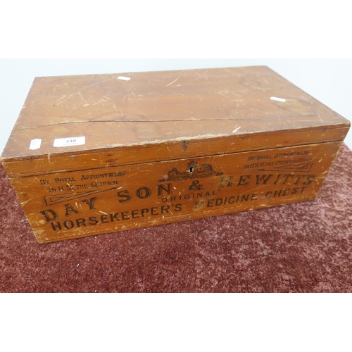 348 - Stained pine packing box, the front stamped Day Son and Hewitts Original Horse Keepers Medicine Ches... 