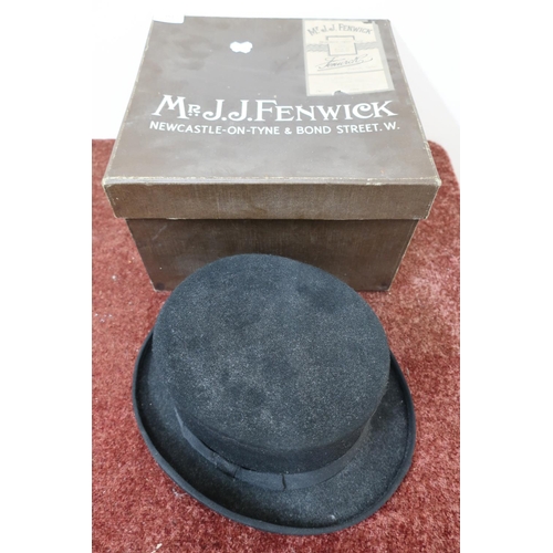 351 - Boxed Hawkins Country Collection Classic head ware black belt riding type hat in a Mr J J Fenwick of... 