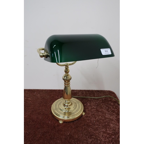 352 - Brass desk lamp with green opaque glass shade