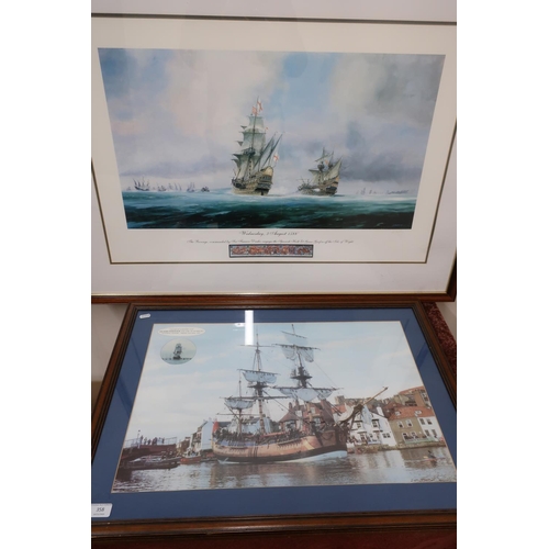 358 - Framed print of HM Endeavour and another limited edition signed J Batchelor print No 368/850 with as... 