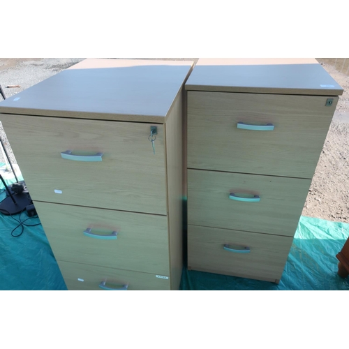 370 - Pair of beech laminate three drawer office filling type cabinets (48cm x 60cm x 102cm)