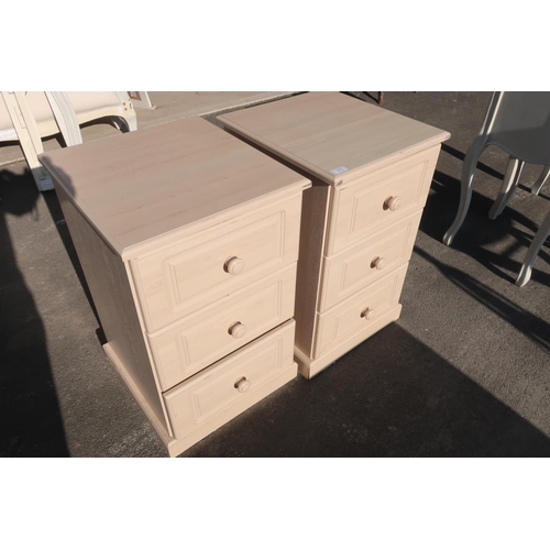 372 - Pair of light wood three drawer bedside chests