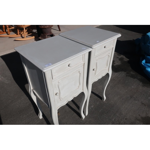 378 - Pair of cream painted French style bedside cabinets with single drawer above cupboard doors