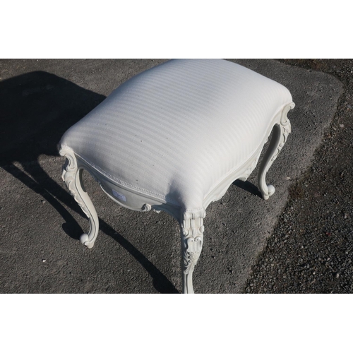 379 - Cream painted and carved rectangular French style dressing table stool with upholstered top