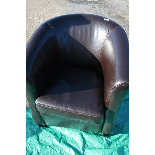 380 - Dark brown leather tub style chair