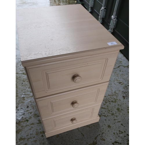 381 - Beech laminate bedside chest with three drawers