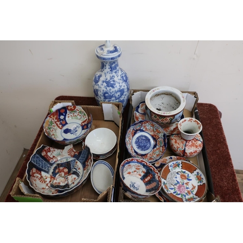 40 - Large selection of various Japanese Imari pattern and other similar ceramics in two boxes