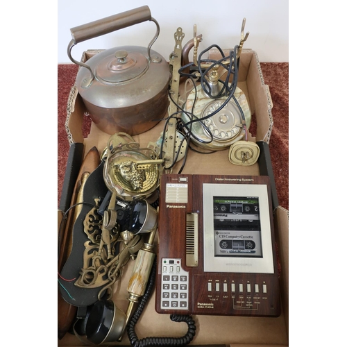 424 - Early Panasonic EASA-Phone Dialler & Answering System, copper ware kettle, brass ware, onyx telephon... 