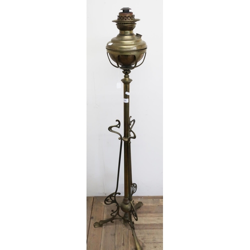 428 - Art Nouveau brass paraffin standard style lamp