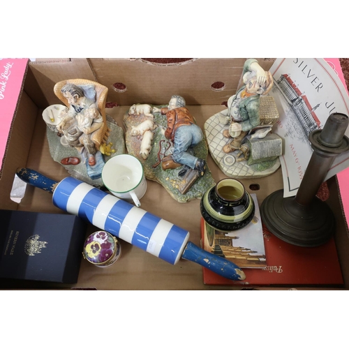 454 - T G Green blue & white rolling pin, a Torquay ware studio pottery vase and various other items in on... 