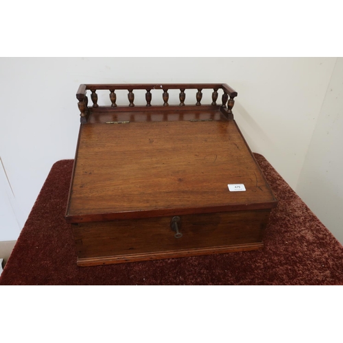 479 - Edwardian mahogany slope front tabletop desk with galley rail (45cm x 41cm x 30cm)