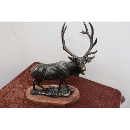 5 - Large modern bronze figure of a stag on wooden base (50cm high)