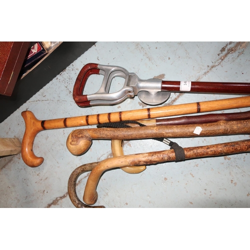 146 - Shooting stick and a section of walking sticks/canes