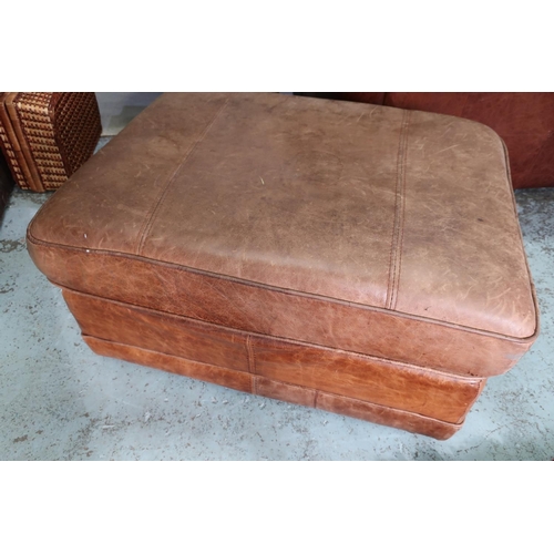 328 - Brown leather rectangular footstool (65cm x 85cm x 42cm)