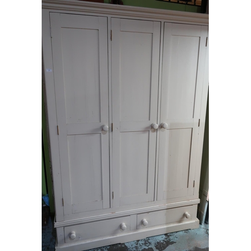 328a - Large painted triple door pain wardrobe with two drawers to the base (width 152cm)