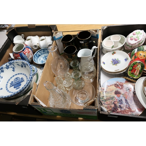 467 - Three boxes of various assorted ceramics and glassware including collectors plates, Paragon part tea... 