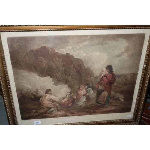 482 - Gilt framed engraving 'The Fern Gatherers' published May 1799, painted by G Moorland, engraved by J ... 