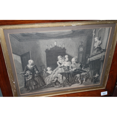 483 - 19th C rosewood and gilt slip framed and mounted engraving of family sitting room scene (57.5cm x 47... 