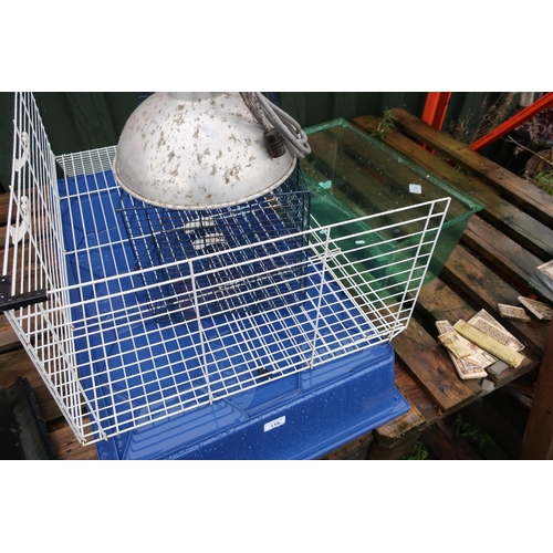 119 - Large hamster cage, small hamster cage and a heat lamp